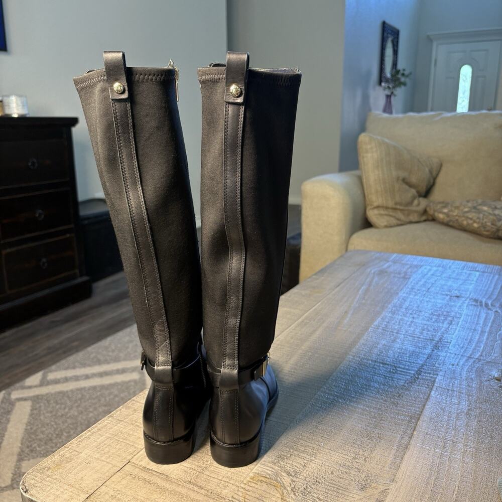 Michael Kors Womens Riding Boots Knee High Leather Black Size 6.5 Side Zip - Picture 4 of 10